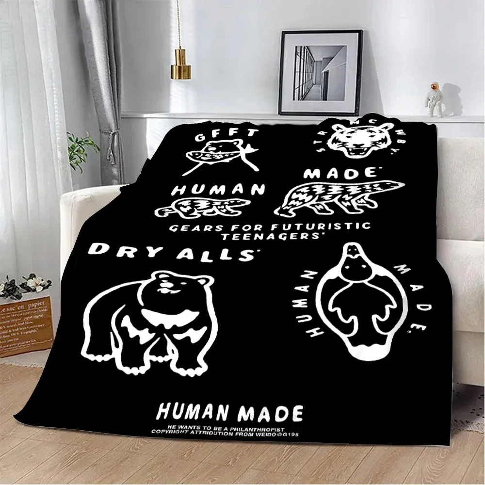 

N-NIGO H-HU-MAN Printed Blanket Bedroom LivingRoom Bedside BedWarm Soft Comfortable AirConditioner Office Travel Thin Throw Gift