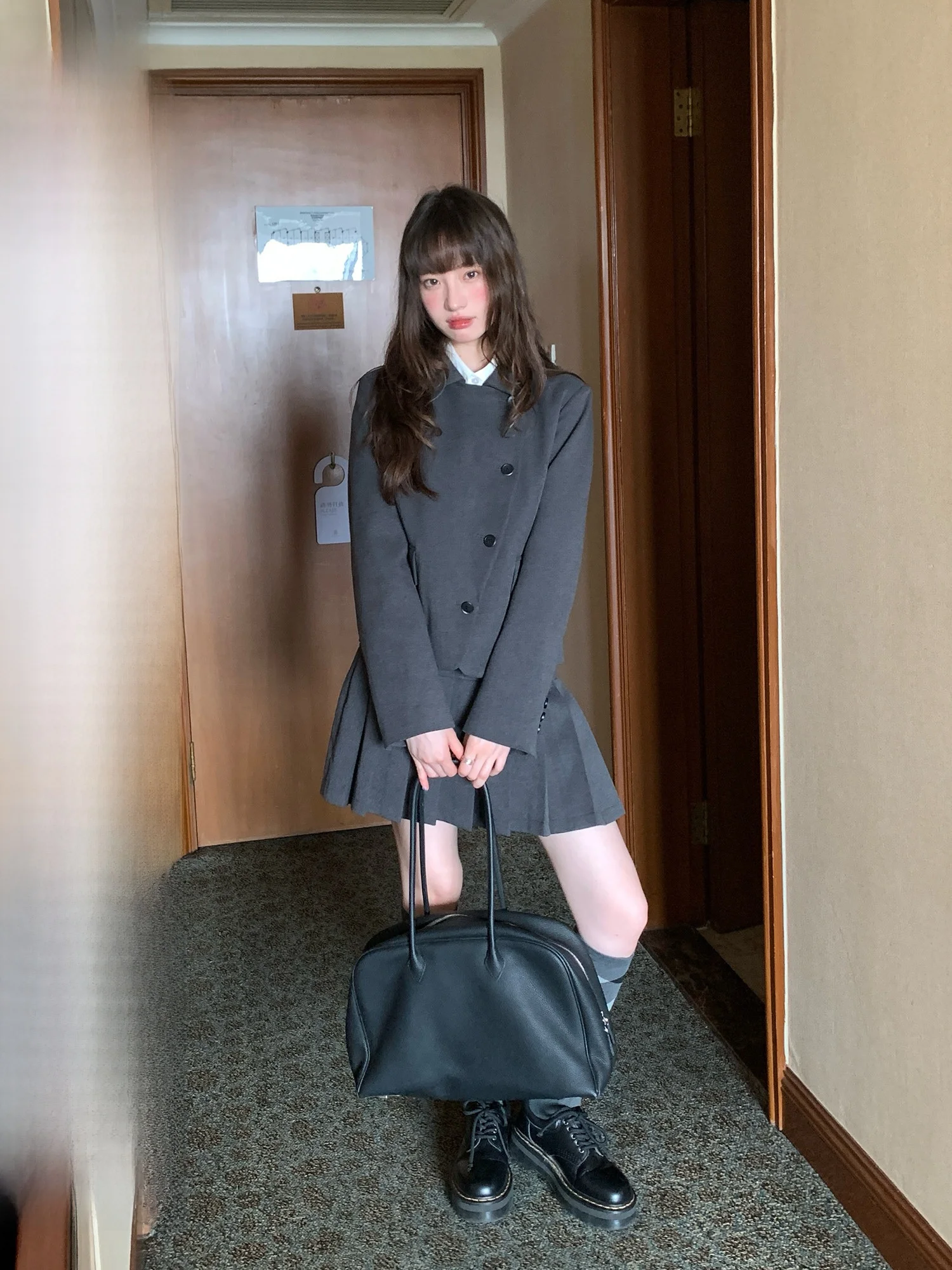 RAINY Classic Korean Style Women's Suit Set High Waist Pleated Skirt Jacket Two Piece Set Spring Autumn Casual Loose Fit