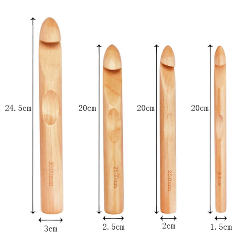 4Pcs Crochet Hook Set 15/20/25/30mm Wooden DIY Knitting Needles with Handles