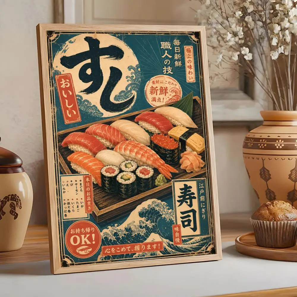 Vintage Japanisches Fisch-Sushi-Lamian-Nudel-Poster für Wohnzimmer, Schlafzimmer, Bar, Flur, Klebende Wandkunst, Wasserfeste Ästhetische Dekoration – Detail 8