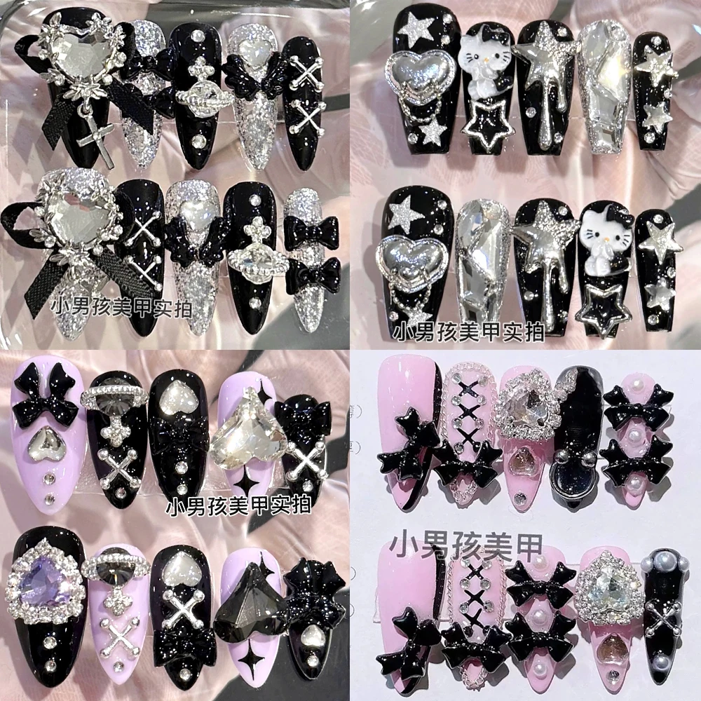 

Sanrio Hello Kitty Kuromi Y2K Handmade Press On Nails 3D Metal Butterfly Love Diamond Spice Girls Style Full Cover False Nails