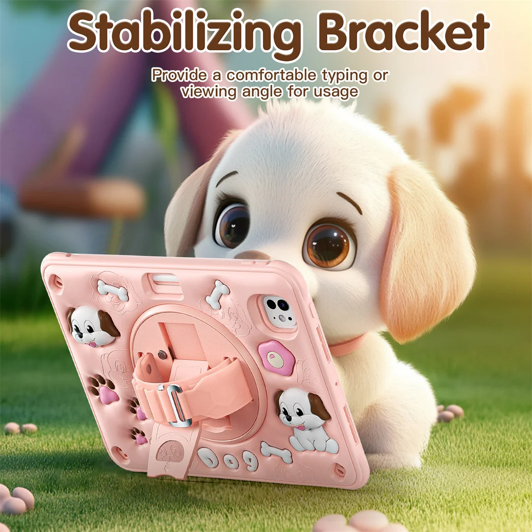 

Чехол для iPad с милым изображением собаки, ударопрочный, с ремешком на руку, складной подставкой, плечевым ремнем, двойная защита для iPad Air Pro 11