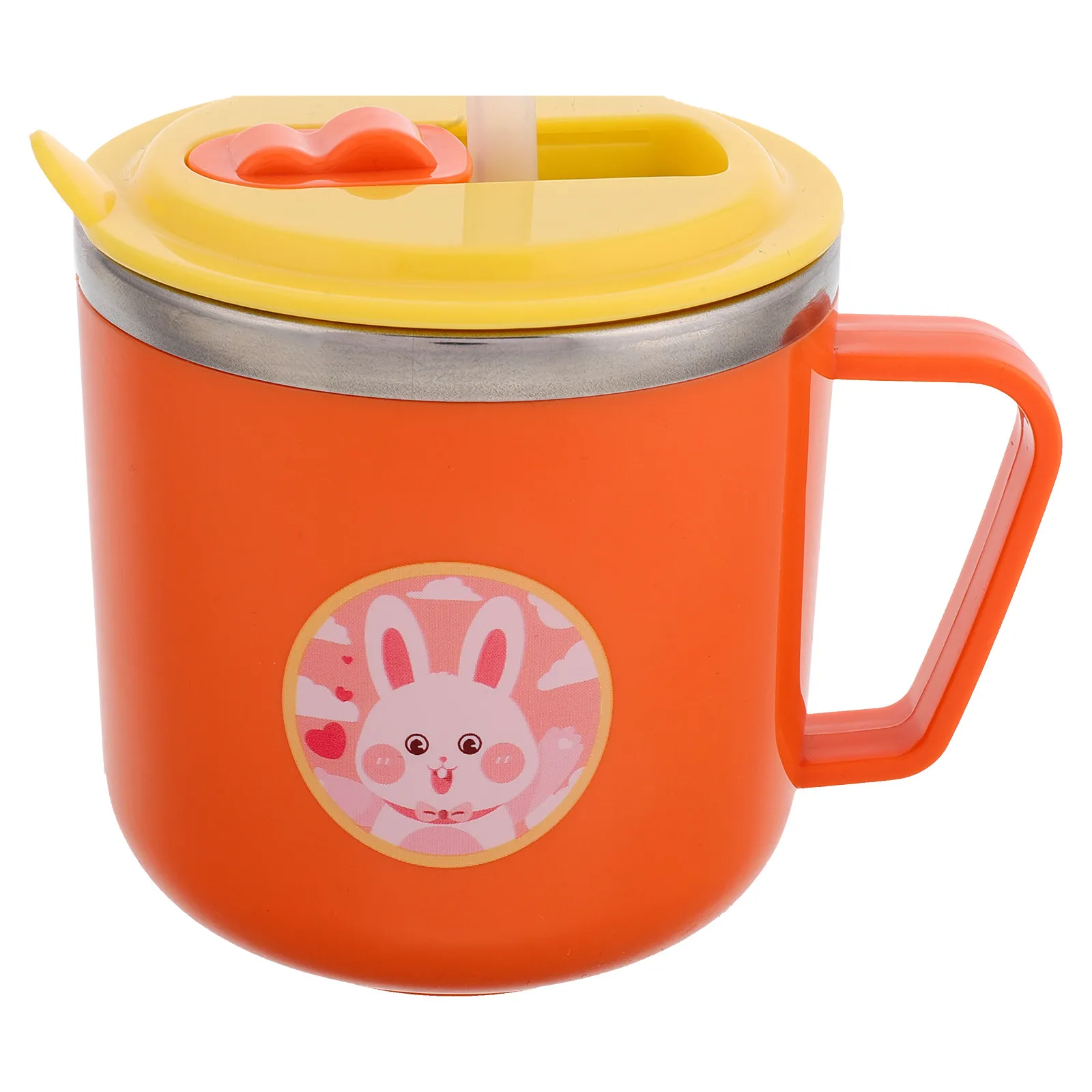 

Kids Straw Drinking Cup Cartoon Bunny Double Layer Insulated Handle Easy Grip Kindergarten Baby Stainless Steel Milk Cup