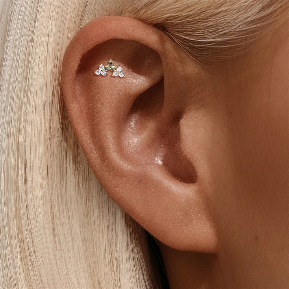 

CANNER 1PC S925 Silver Natural Water Grass, Agate, Clovers, Diamonds Nails Elegant, Lovely, Non-fading, Piercing Jewelry