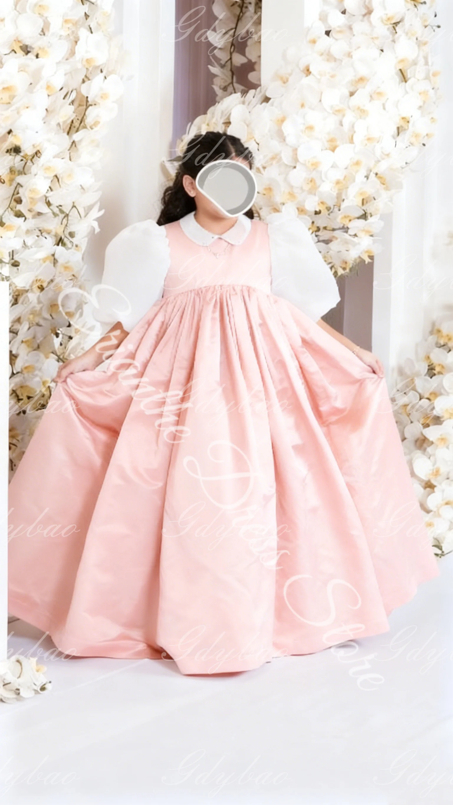 Robe à fleurs en Satin ivoire pour filles, personnalisée, demi-manches, taille haute, demoiselle d'honneur, fête d'anniversaire pour enfants, robes de bal de première Communion