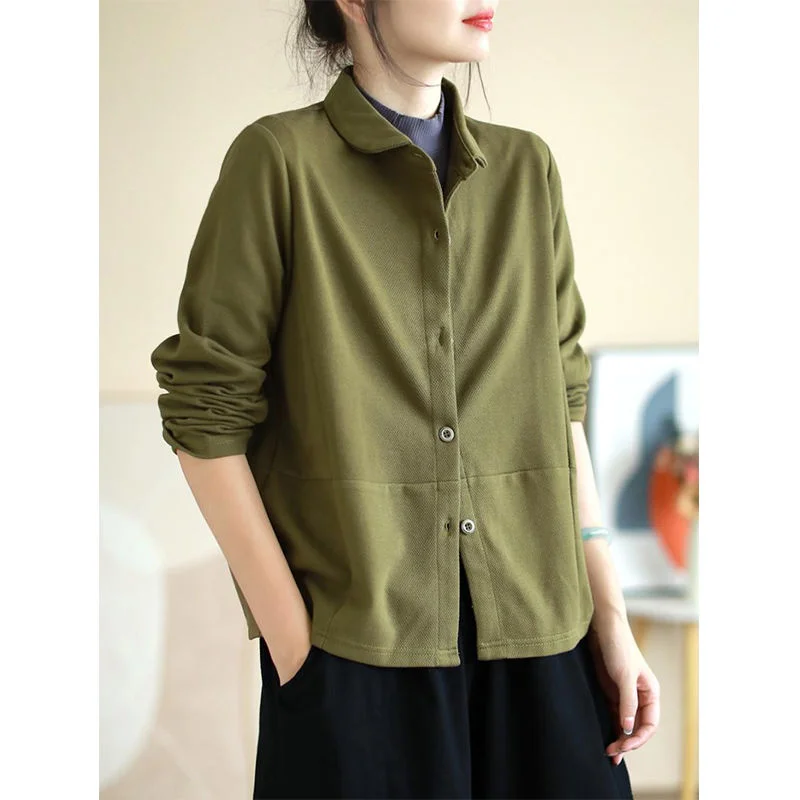 

Brand Women's Solid Color Simple Spring Autumn Cotton Short Coat Petite Slimming Loose Matching Cardigan