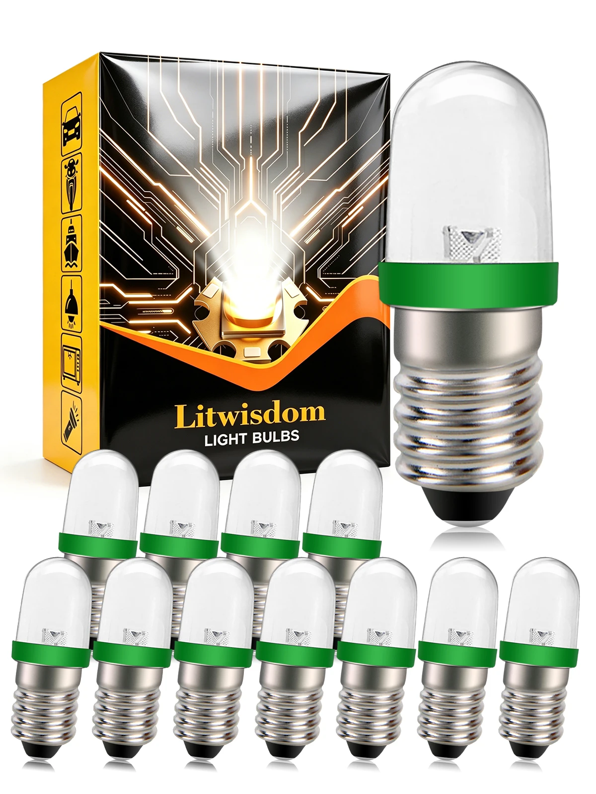 120V E10 Green LED Bulb150LM 360° Beam Angle Long Lifespan 30000H for Home Patio Landscape Table Lamp Toy Decorative 12Pcs