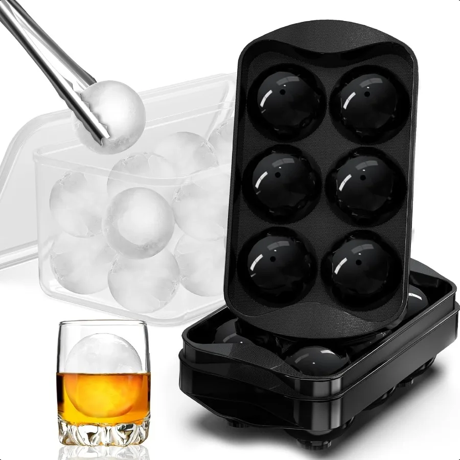 

Whiskey Ice Ball Maker with Lid and Bin 1.9 Round Ice Cube Trays for Freezer Large Sphere Whisky Ices Cubes Tray Circle with Bu