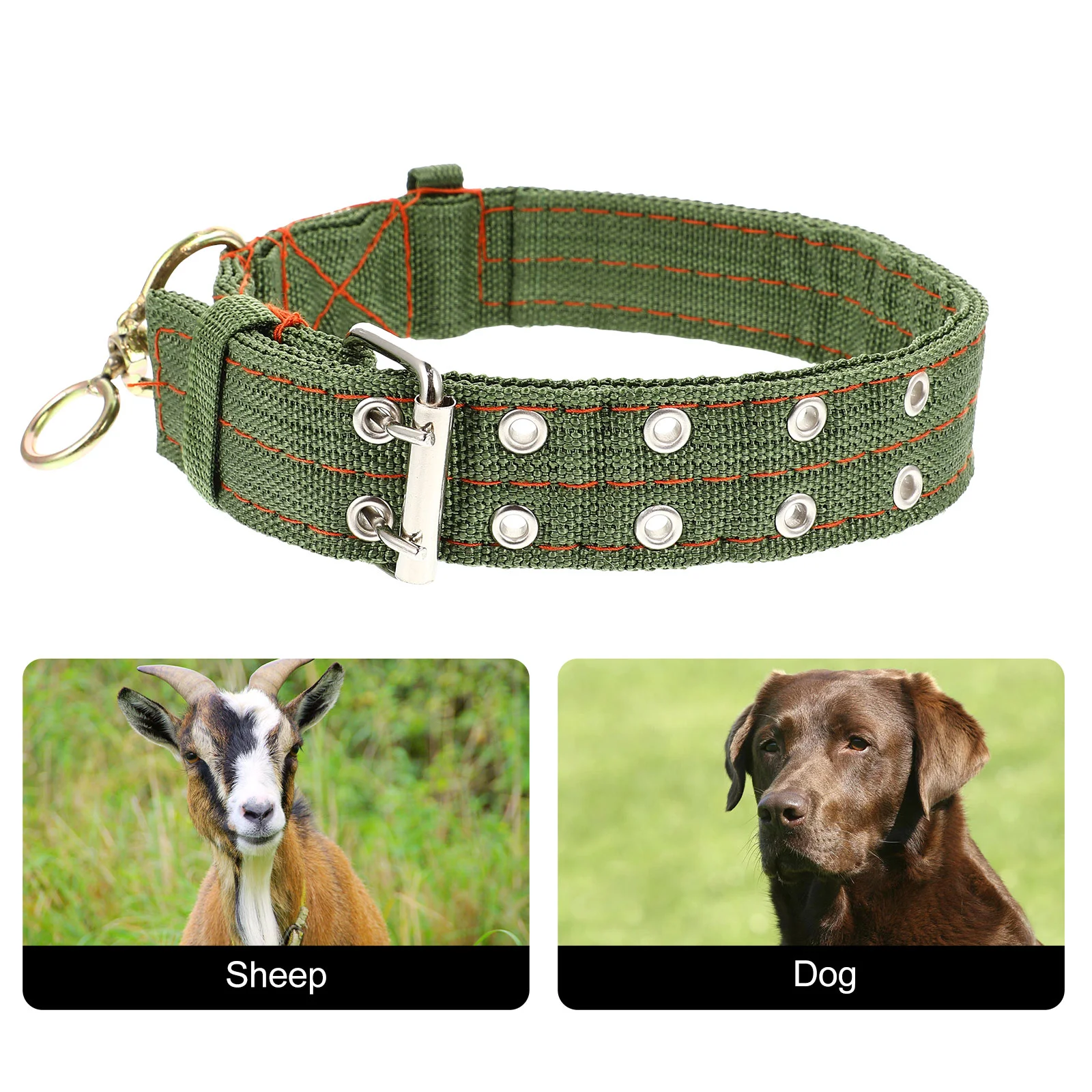 

2 Pcs Beads Sheep Dog Collar Cattle Separate Pygmy Goat Green Nylon Canvas Traction Necklaces