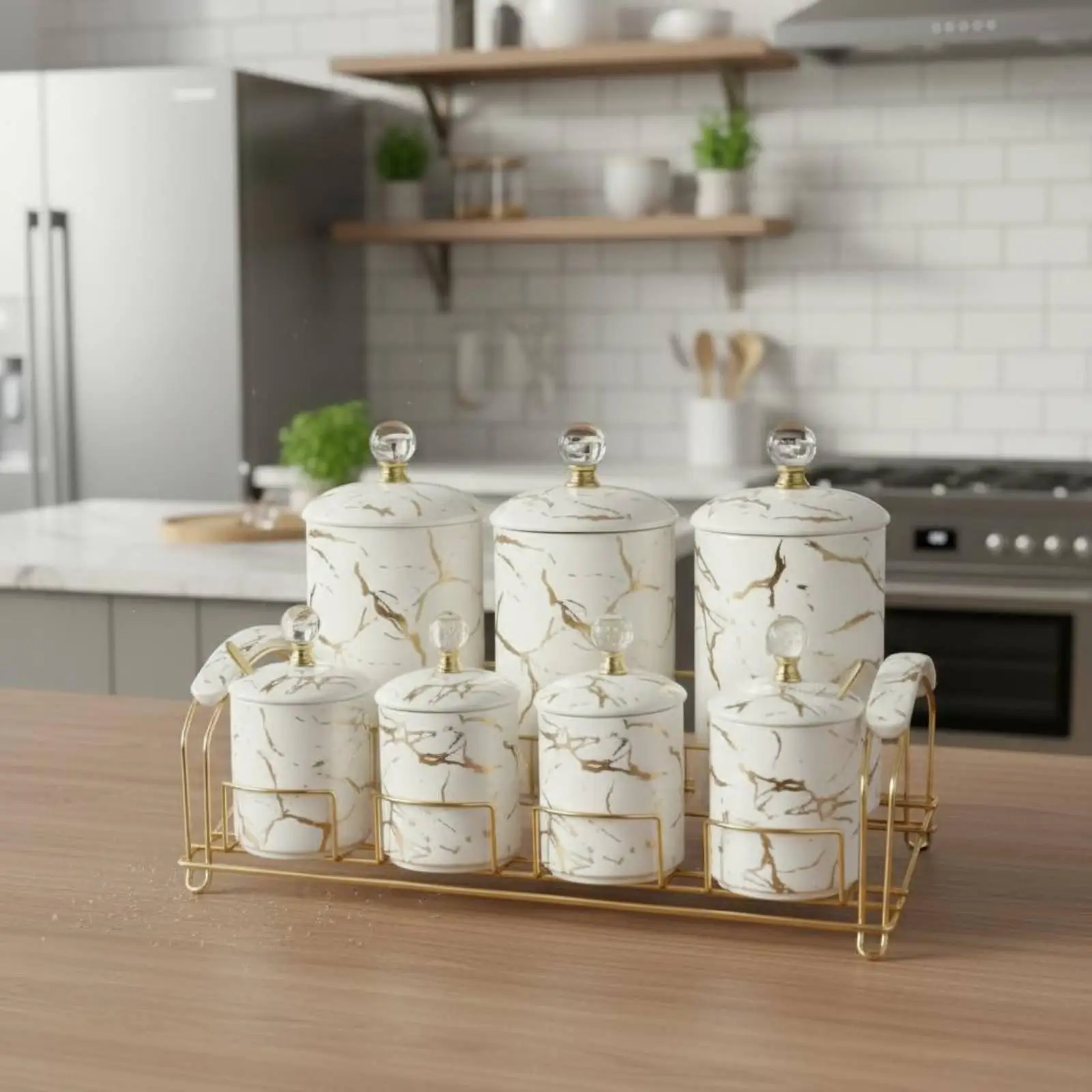 7 Pieces Kitchen Canister Set Large Capacity Ceramic Storage Jar Set Decorative