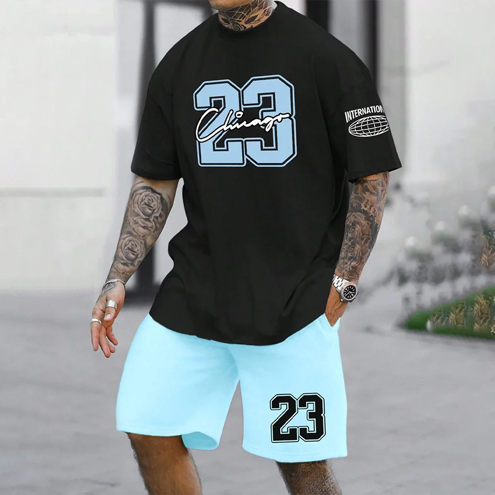 Men\'s T-shirt Pants Tracksuit 3D Print T Shirts Trousers Sets 2 Pieces Fashion Streetwear Male Oversized Suits Sportswea
