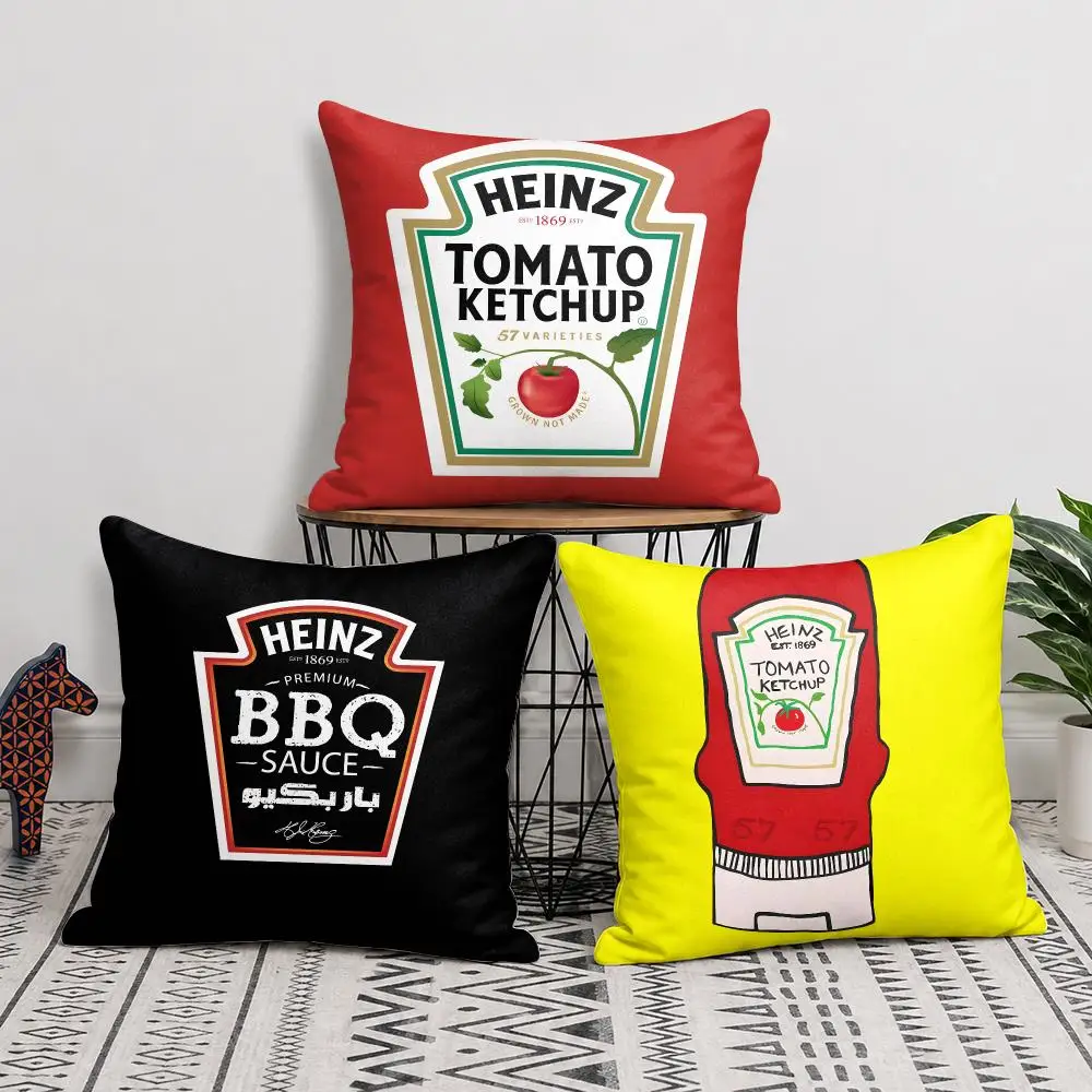 Cushion Cover Double-Sided Plush Sofa Cushion Covers Organic Breathable Invisible Zipper Funny H-Heinz Tomato Ketchup