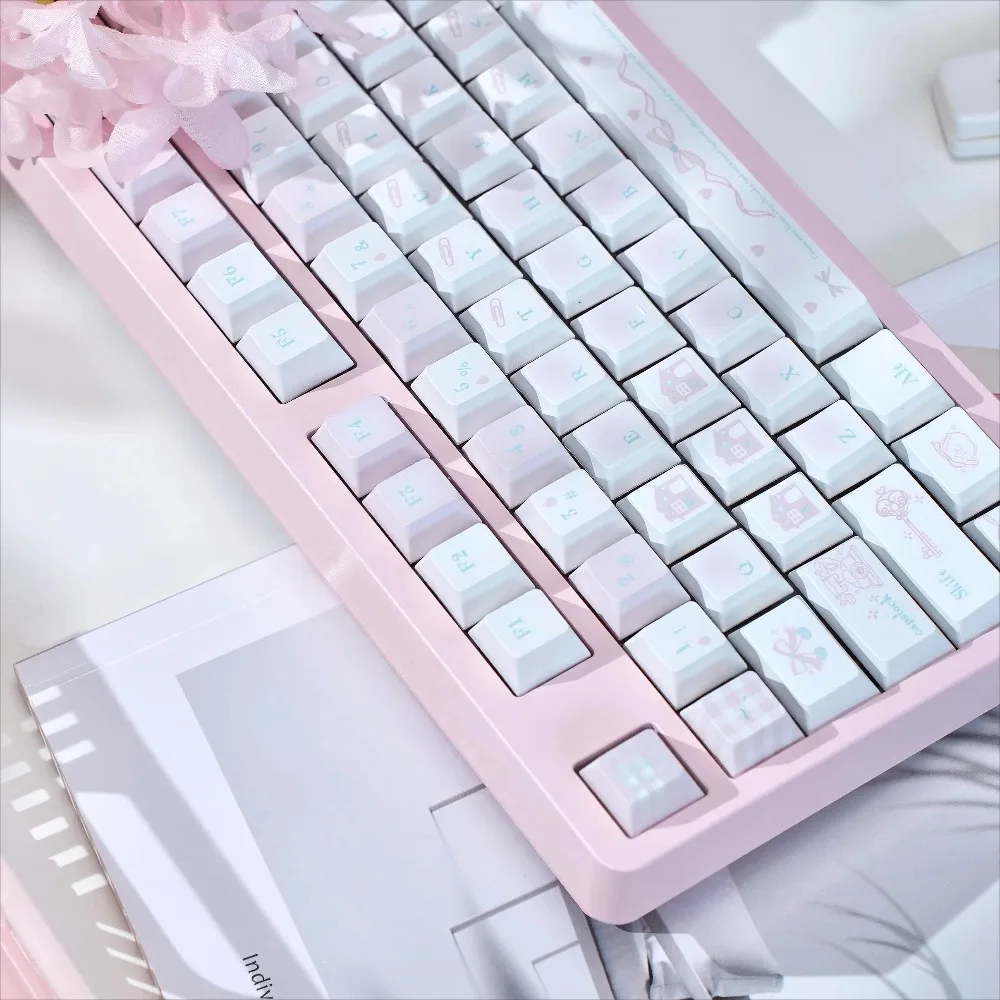130 Key Marshmallow Keycaps - Cherry Profile PBT Dye-Sub, Pink Cute Aesthetic for Mechanical Keyboard (70% US Layout)