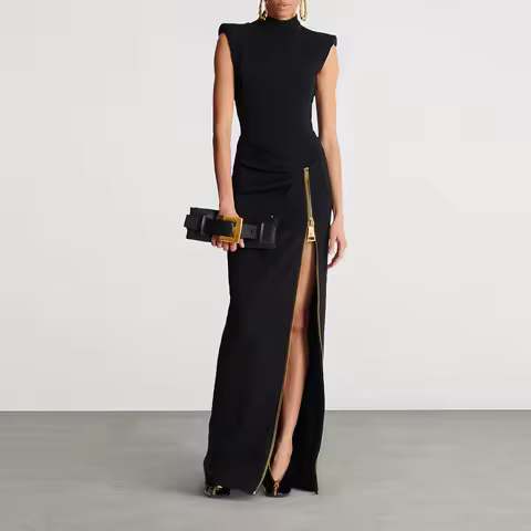 Modern Black Women's Evening Gown Mermaid Formal Party Dress Floor Length Saudi Dress Sleeveless Prom Dress