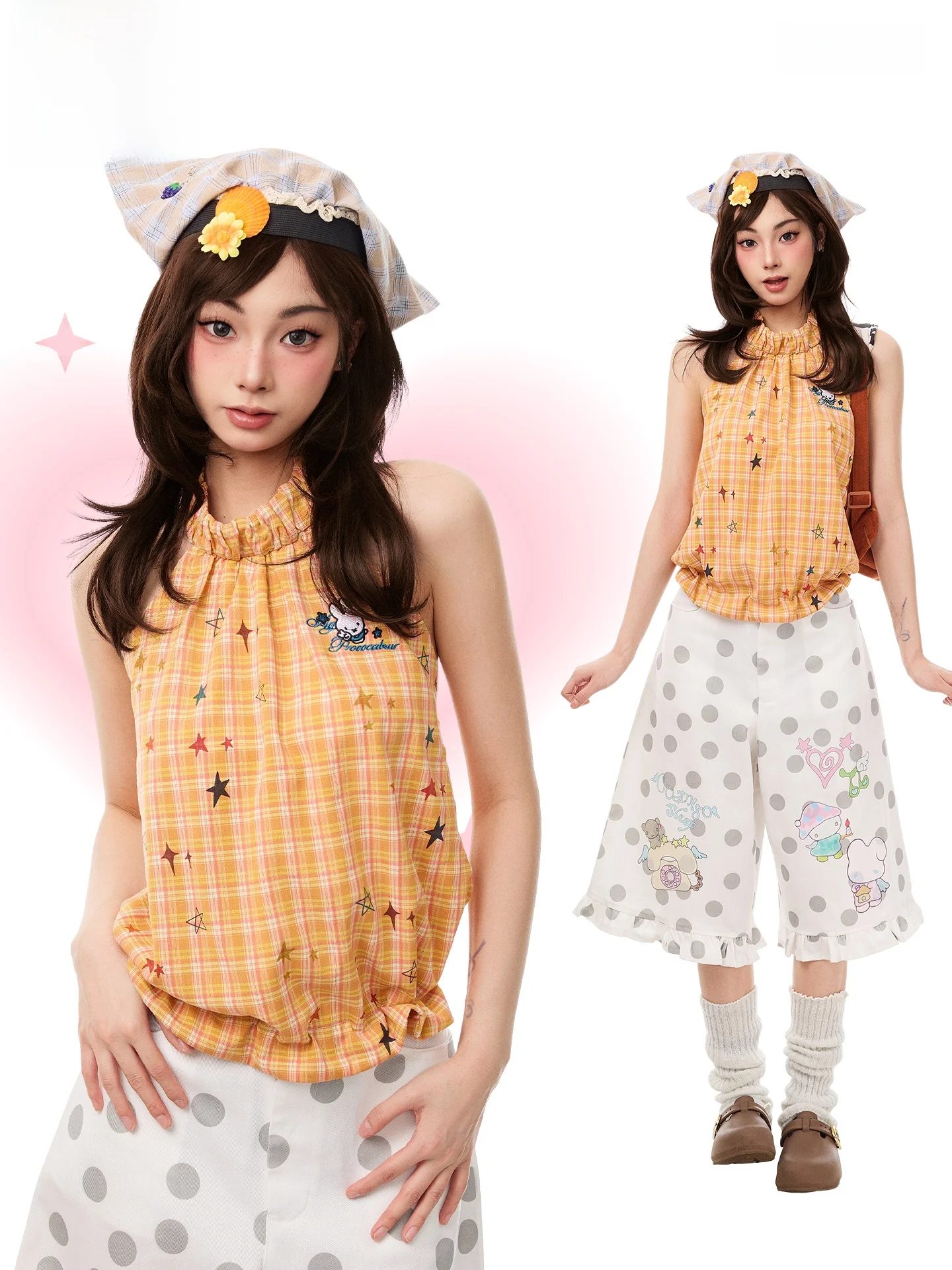 

PBB Sweet Style Embroidered Neck Hanging Strap Women's Top Shoulder Exposure Sleeveless Summer Casual Clothes