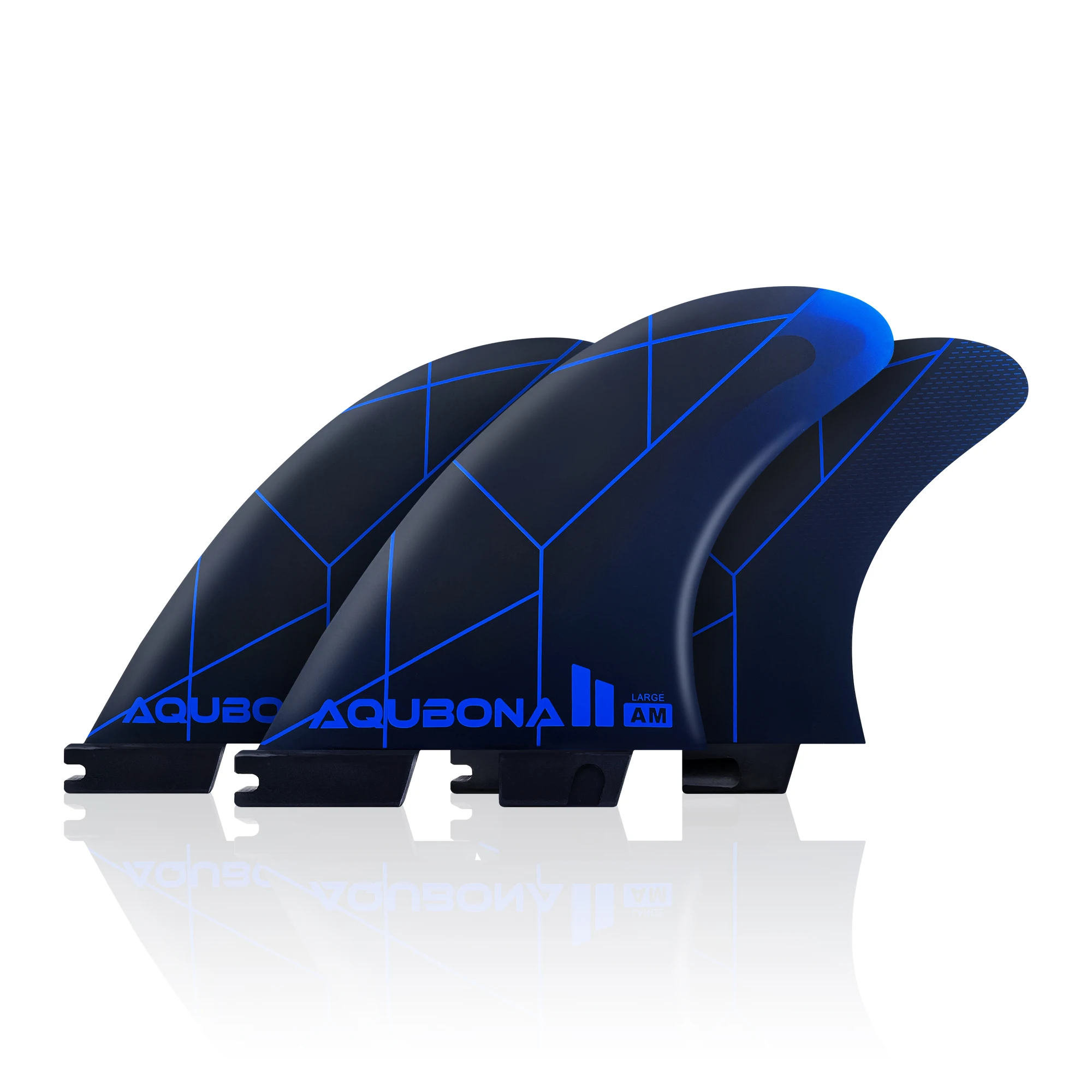 AQUBONA Tri Fin set for Surfing - Honeycomb Fiberglass Performance Compatible with Twin Tab Large Sizes Blue/Yellow