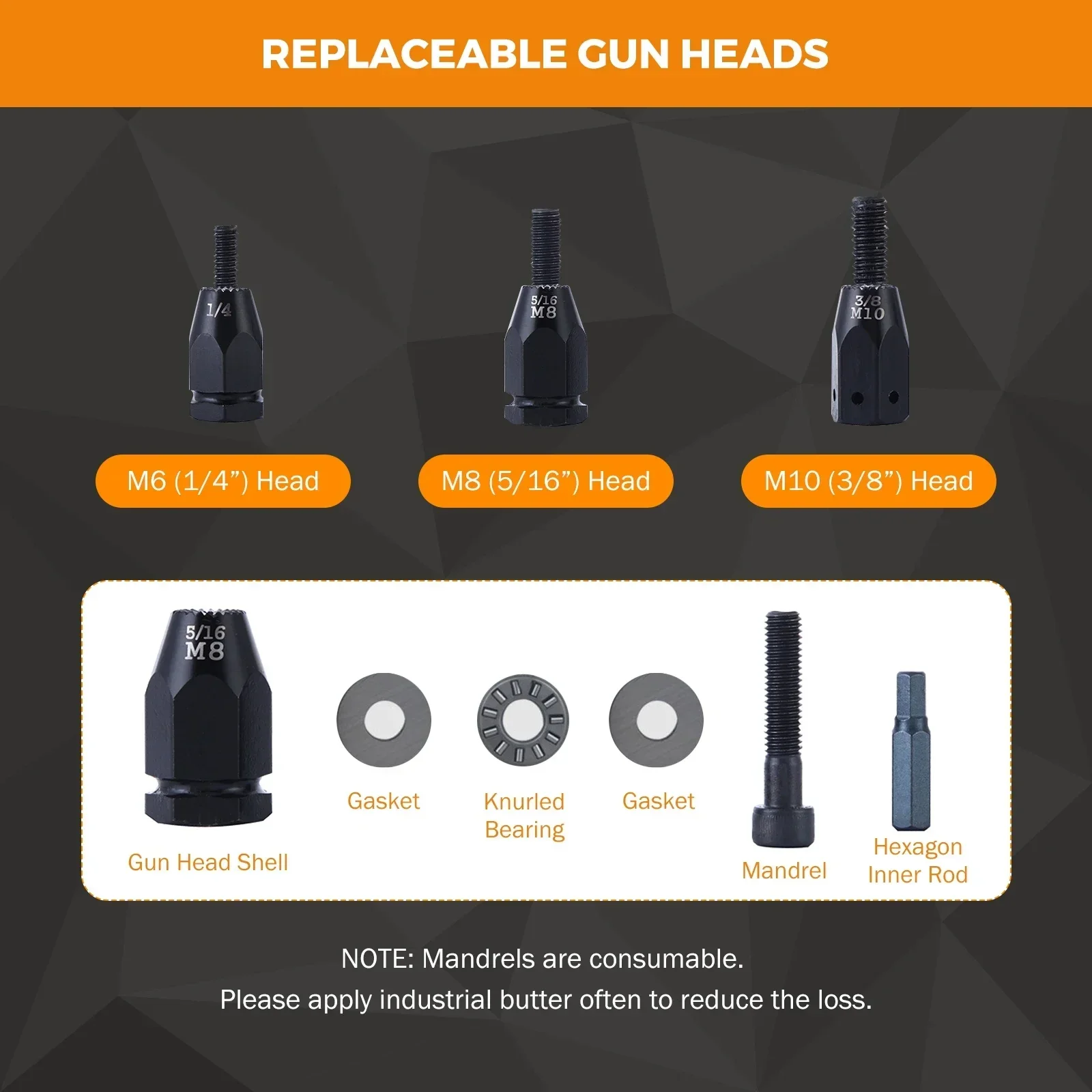 Pneumatic Rivet Nut Gun M8 M10 Self-Locking Head Gun Change Mandrels Industrial Grade Adjustable Speed Air Rivnut Gun