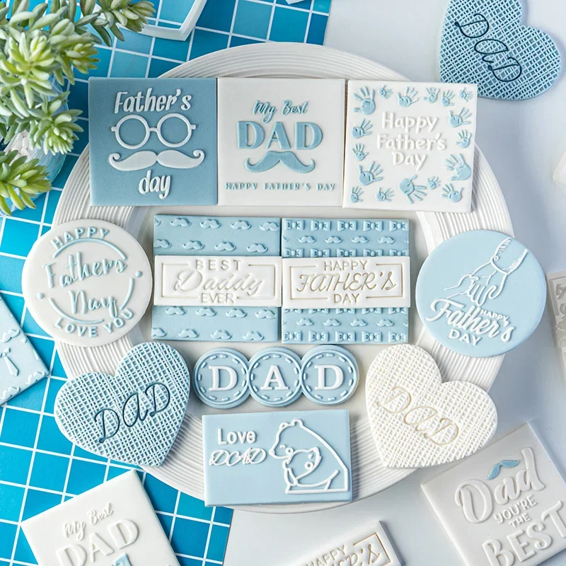 Happy Father\'s Day Acrylic Cookie Embosser Mold Dad\'s Festival 3D Fondant Icing Cookie Stamp Handmade Gift Baking Biscuit Mold