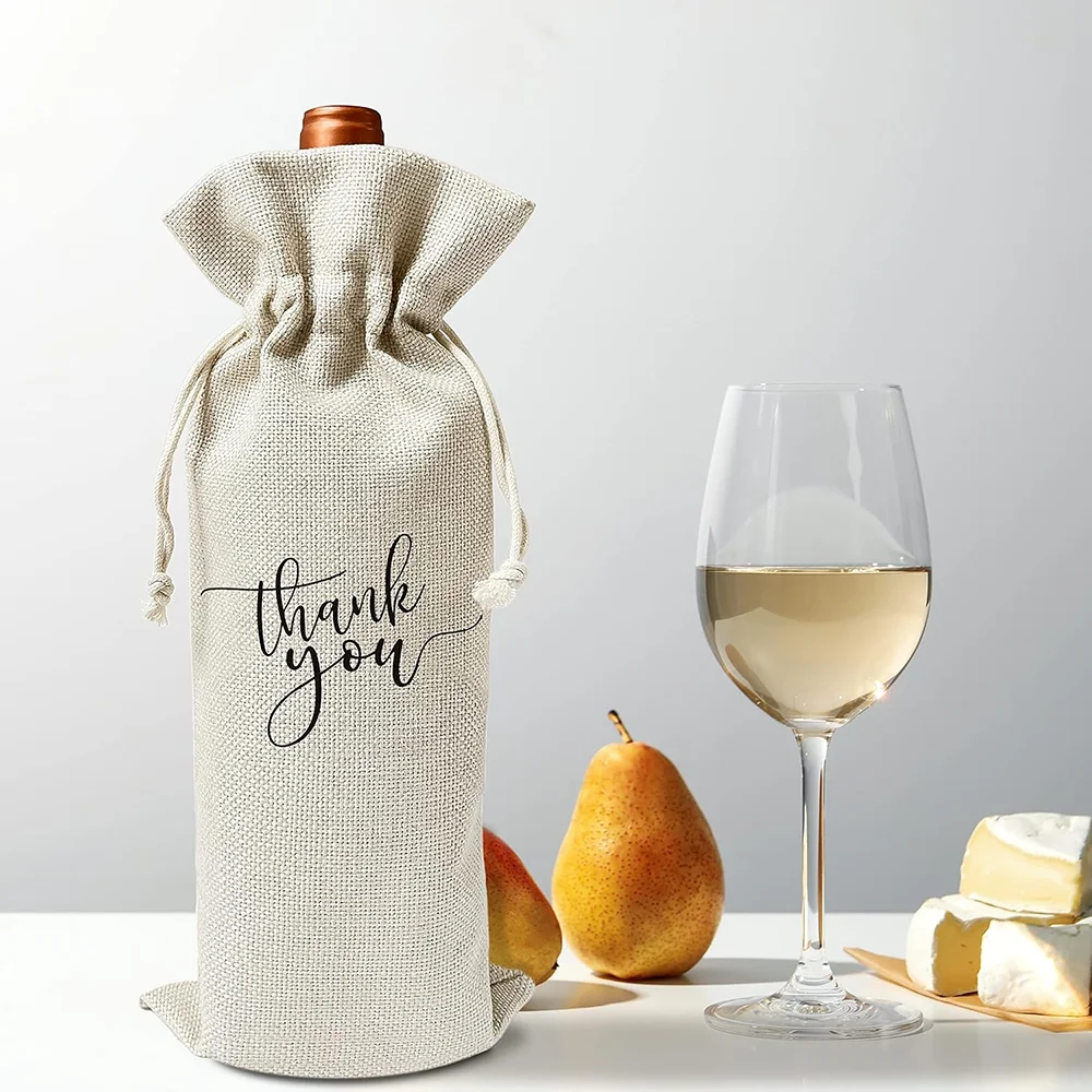 

Thank You Wine Bags Wedding Engagement Bridal Shower Housewarming Reusable Burlap Drawstring Gift Bachelorette Party Packaging