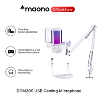 Micrófono USB Gamerwave DGM20S para juegos, micrófono de condensador RGB con cancelación de ruido, control de ganancia, luz RGB y función de silencio con un solo toque.