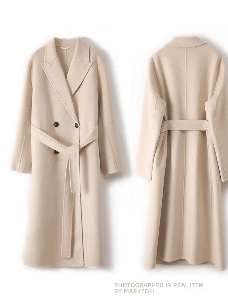 Imagem -05 - Sobretudo de Lapela de lã Trespassado Feminino com Cinto Cabolsa Longo Trench Coat 100 lã Senhoras Trf za Roupas Femininas Outono Inverno 19