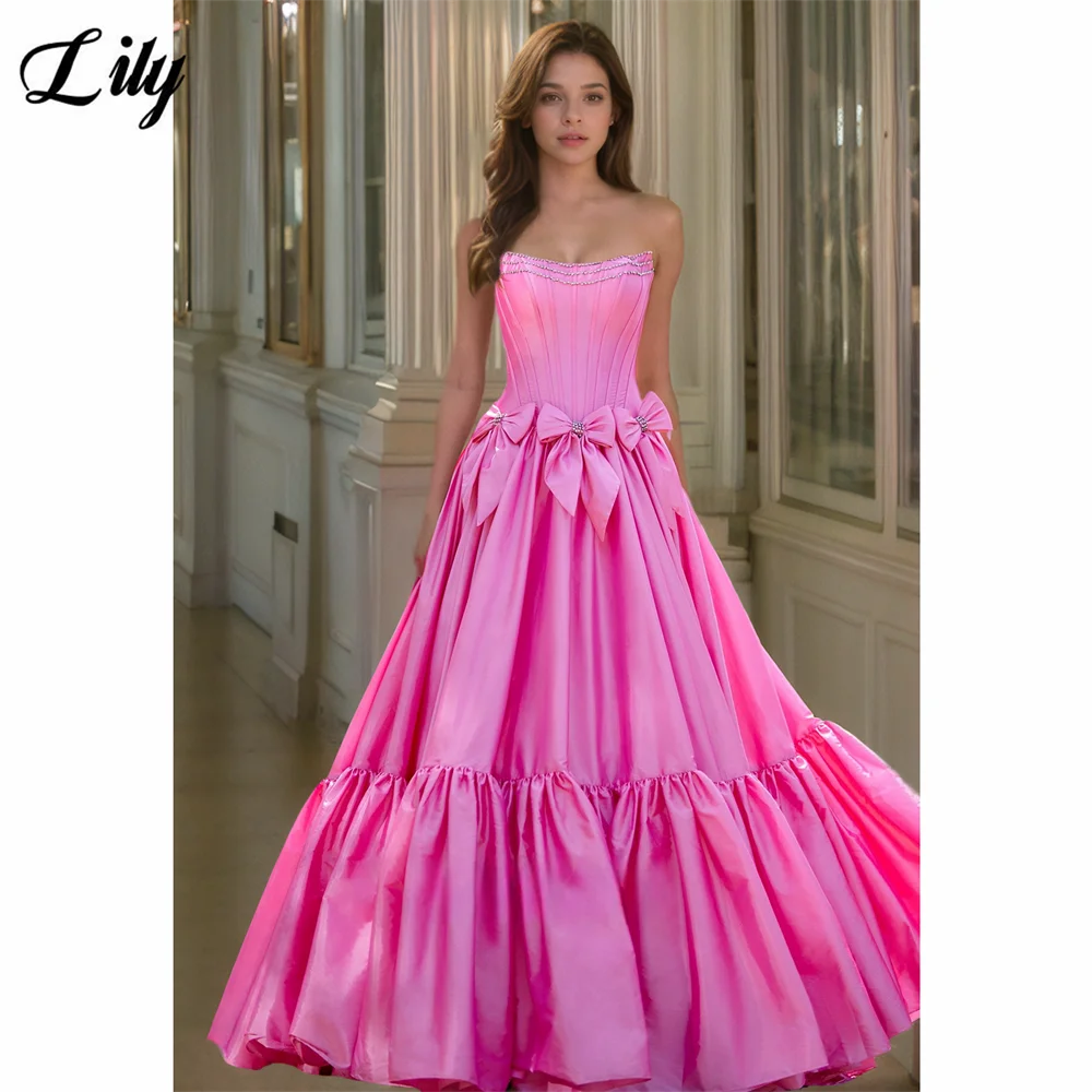 

Lily Bright Pink Evening Dresses Strapless Crystal - Trimmed Corset Party Dresses With Bow - Embellished Ball Gown Customized