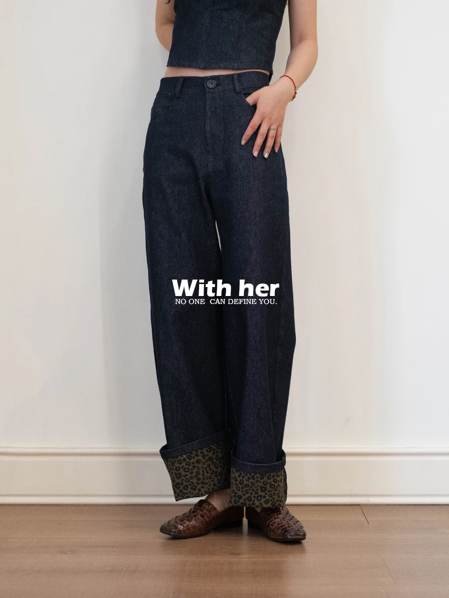 

Джинсы с оригинальным винтажным дизайном, леопардовым принтом, широкими штанинами, прямые брюки для женщин, классические хлопковые брюки с цветными вставками