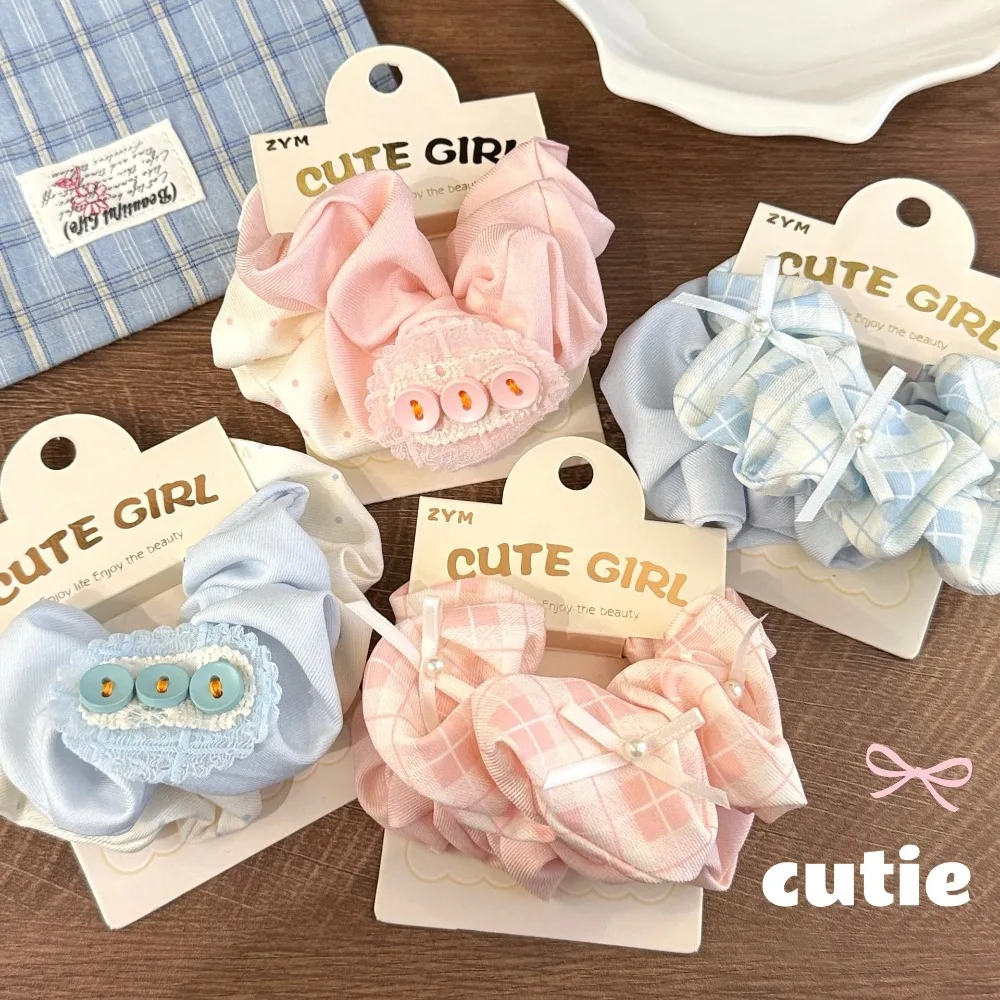 

High Elasticity Large Intestine Headband Candy Colored Sweet Flower Lace Ponytail Hair Band Cartoon Design Elastic Scrunchies