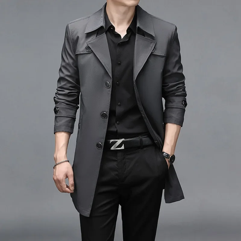 

2023 Autumn winter men's casual mid length jacket windbreaker long jackets Extra large size techwear coat cloak men clothing