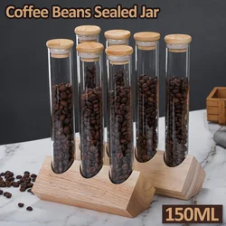 Wooden Coffee Beans Display Rack Stand Flower Tea Storage Jar Sealed Bottle 150ml Transparent Glass Test Tube with Cork Stopper