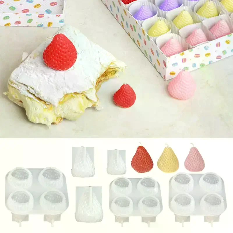 1/4 Cavity Strawberry Scent Candle Making Kit Silicone Mould DIY Fruit Shape Drip Glue Resin Mold Handmade Birthday Decor