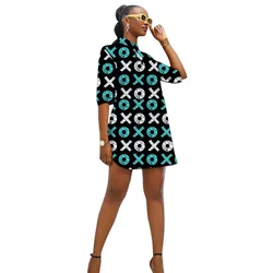 African Fashion Turn Down Collar Dress Customized Women's Ankara Outfit Colorful Print Female Wedding Wear