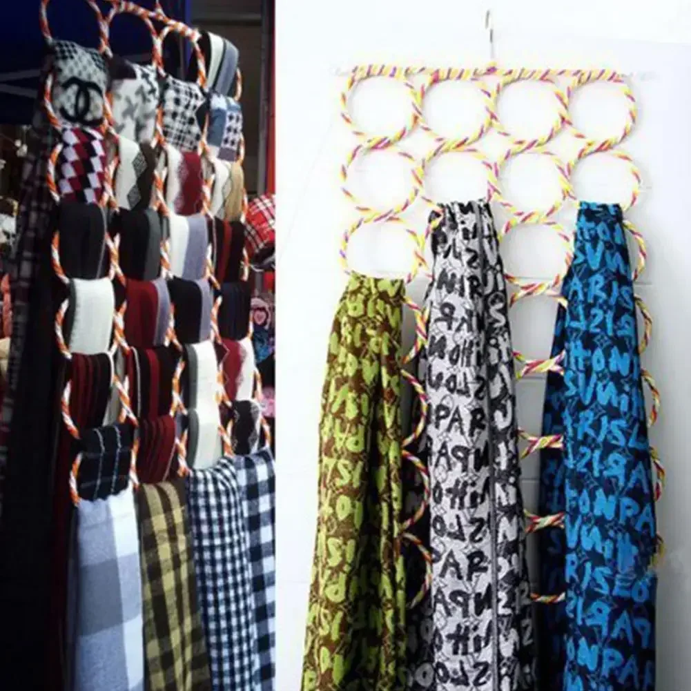Scarf Holder Foldable Tie Belt Hook Shawl Scarves Organizer Rattan Weave Hanger Wardrobe Storage Holder Display Rack