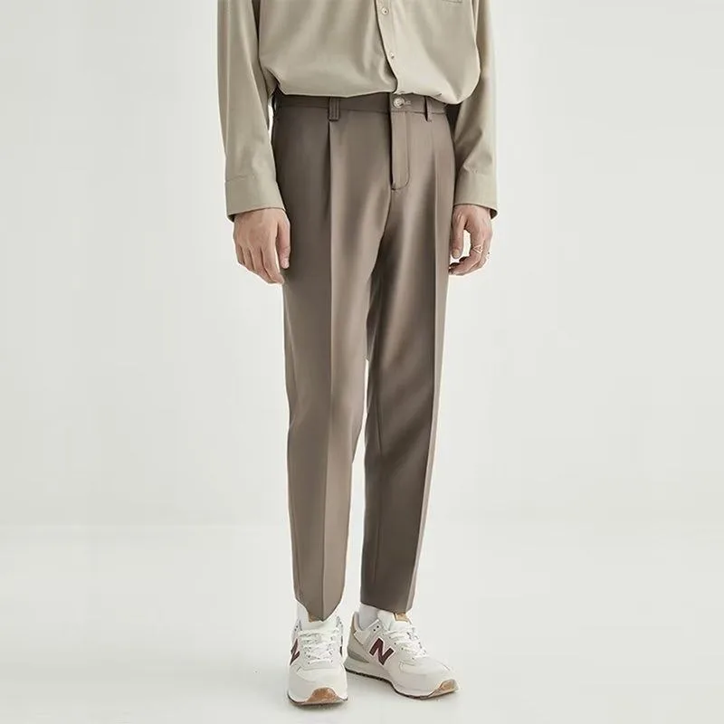 زر سستة عالية الخصر بلون جيب الرجال عارضة البدلة السراويل فضفاضة أزياء رسمية عارضة السراويل #5