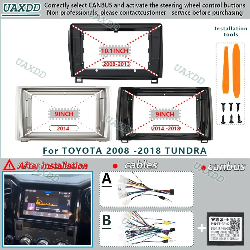 For TOYOTA 2014 -2018 TUNDRA 9INCH, UV BLACK Car Radio Android DVD Stereo audio screen  GPS play navigation cables Harness frame