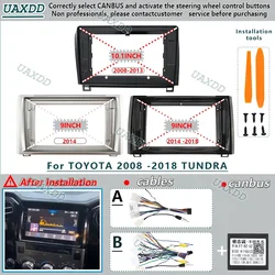 For TOYOTA 2014 -2018 TUNDRA 9INCH, UV BLACK Car Radio Android DVD Stereo audio screen  GPS play navigation cables Harness frame