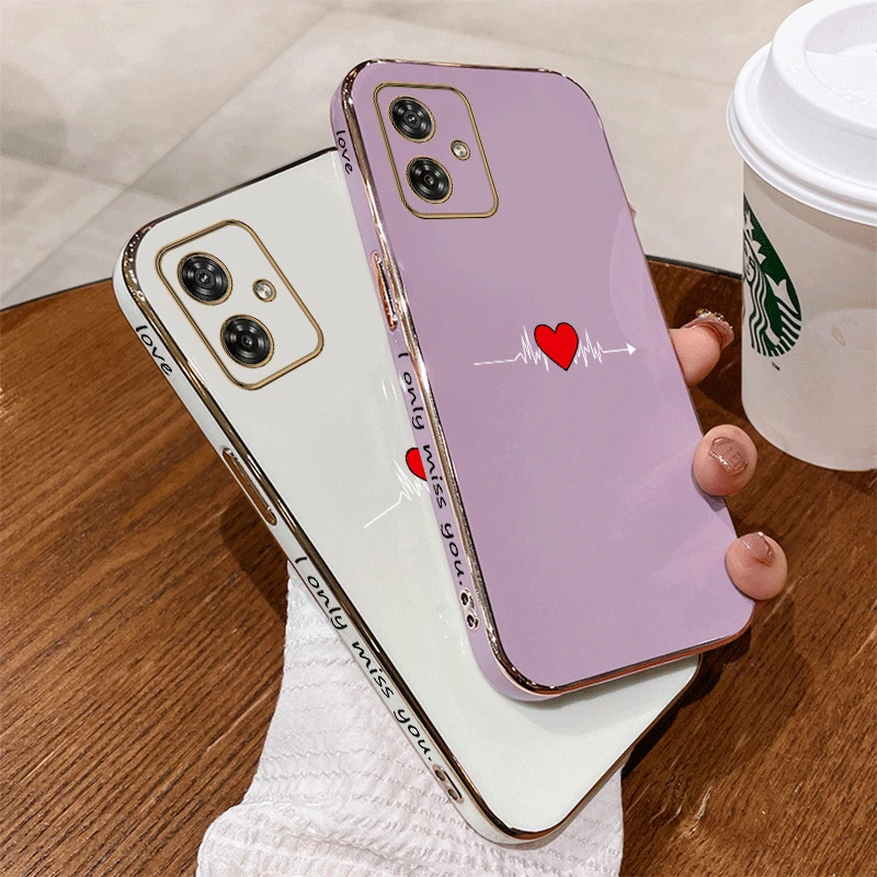 G54 Beating heart Luxury Plating Phone Case For Motorola Moto G54 Thin Shatterproof Camera Protection Moto G54 Soft Back Cover