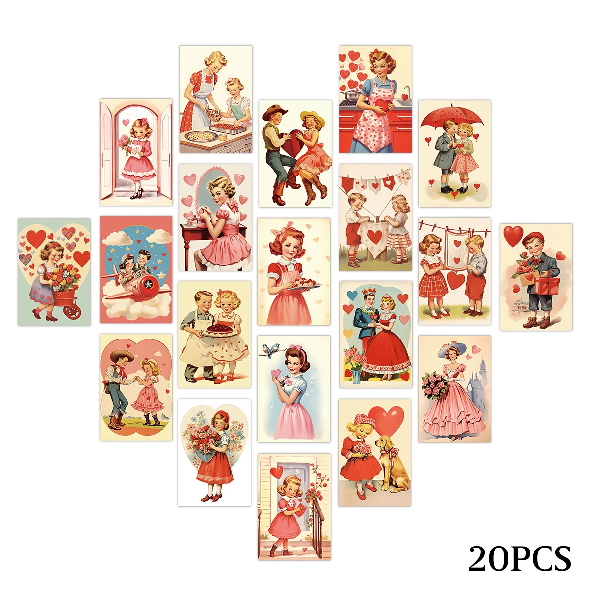 20 Stück Vintage-Wandaufkleber, Karten, Liebesgrußpostkarten für Paare, Valentinstag, Hochzeit, Jahrestag, Fotohintergründe, Dekor