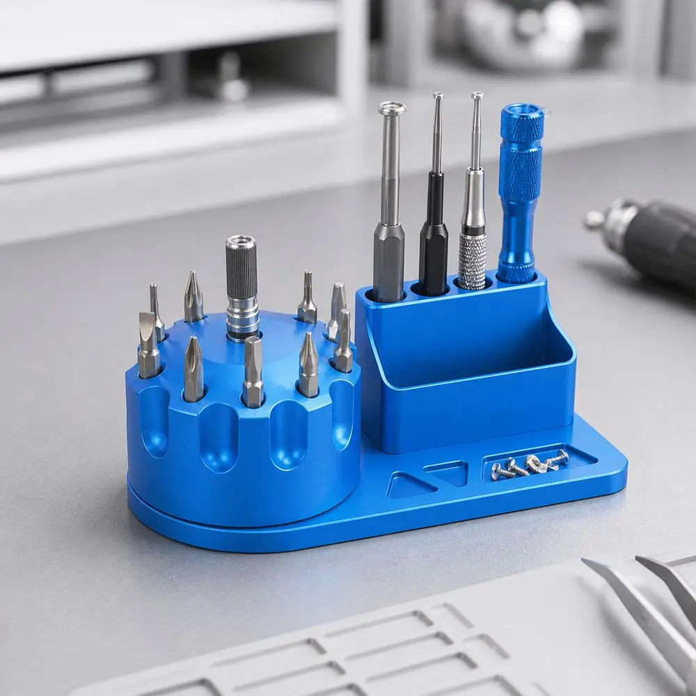 Aluminum Alloy Screwdriver Organizer Multi-Slot Structure 360 Degree Rotating Screwdriver Holder Anodized Finish