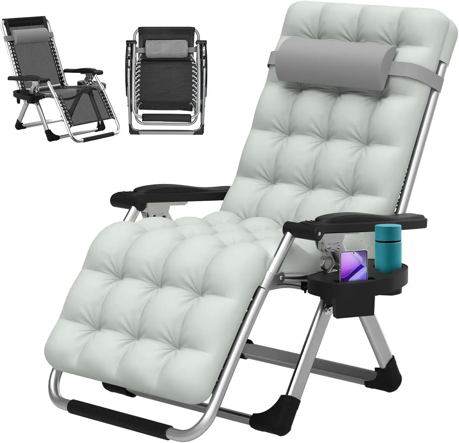 

Zero Gravity Lounge Chair, Outdoor Recliner Chair Cushion Cup Holder and Pillow, Portable Folding Anti Gravity Reclining