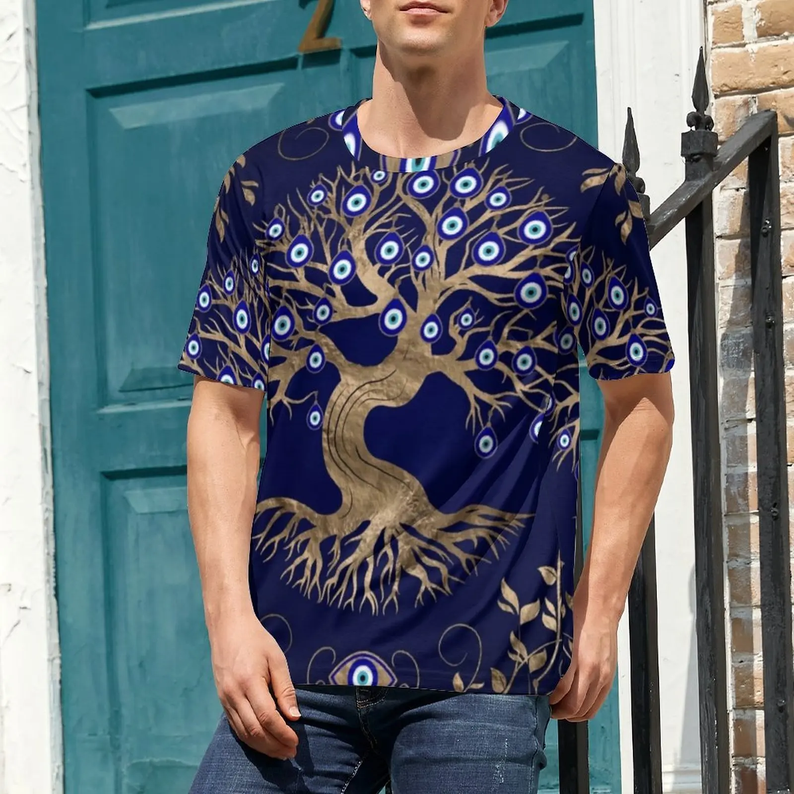 Evil Eye T Shirt Greek Amulet Vintage T Shirts Men Casual Tee Shirt Original Short-Sleeve Graphic Tops Big Size