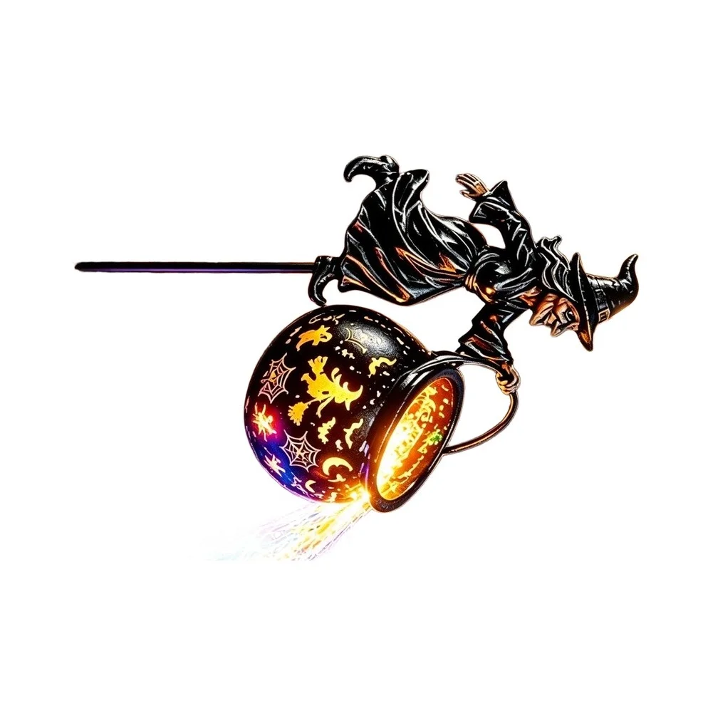 Halloween Witch Cauldron Garden Light Solar Powered Outdoor Decoration with Cascading LED Potion Lights for Porch Yard