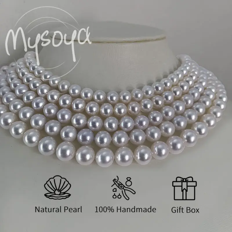 

MYSOYA Японское жемчужное ожерелье Akoya с морской водой 8-8,5 мм S925, серебристая пряжка в виде слитка с подарочной коробкой для нее, для дня рождения, свадьбы