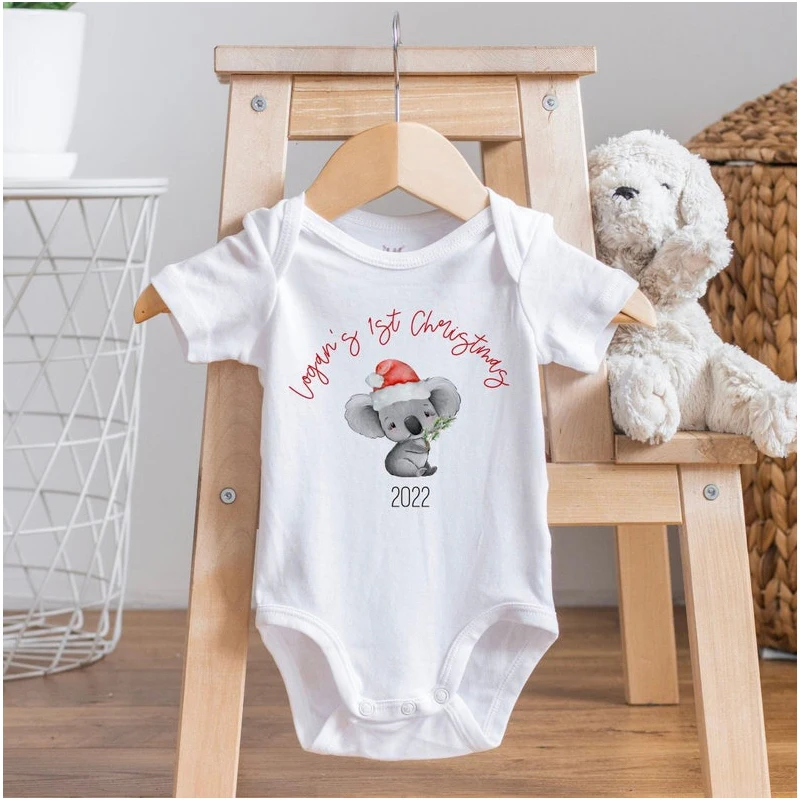 

Personalised 1st Christmas Outfit, First Xmas Bodysuit, Custom New Baby's First Christmas Bodysuit, Koala Australian Animal Xmas