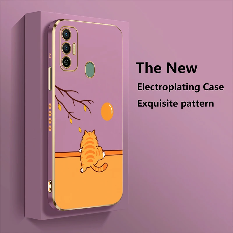 Cute Three Cats Pattern Phone Case For Tecno Spark 20 Pro 8C 7 Pro 7T 6 Go 1 5Air Lens Protect Plating Silicone Soft Covers Capa view 3