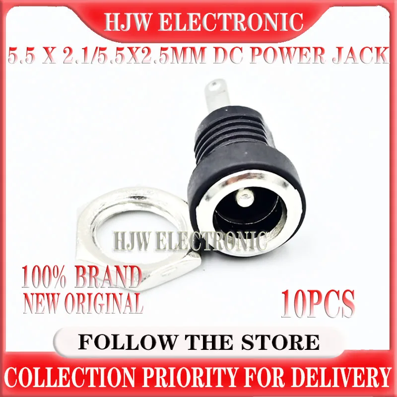 

10pcs 5.5 x 2.1/5.5x2.5mm DC Power Jack Socket Supply Female Panel Mount Connector Plug Adapter 2 Terminal Type DC Connector