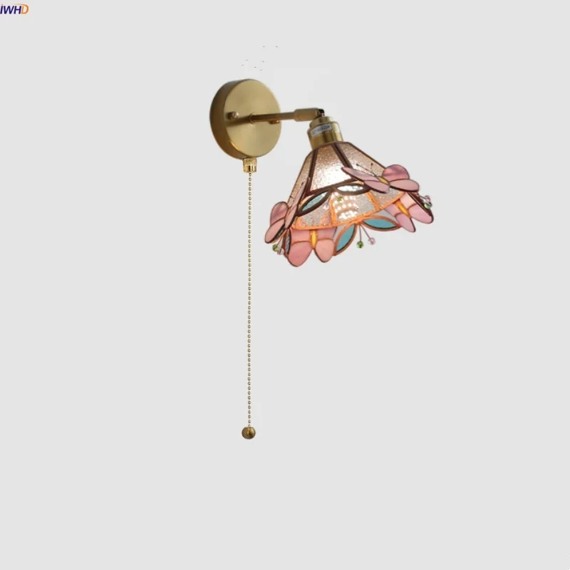 

IWHD Up Down Rotate LED Wall Light Fixture Bedroom Living Room Copper Butterfly Glass Nordic Modern Bedside Lamp Applique Murale