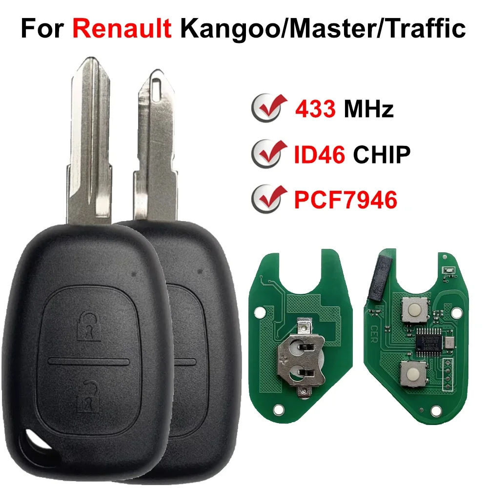 

Чип ID46 433 МГц PCF7946 NE73 VAC102, лезвие, 2 кнопки, дистанционный автомобильный брелок для Renault Traffic Master Movano Kangoo Vivaro