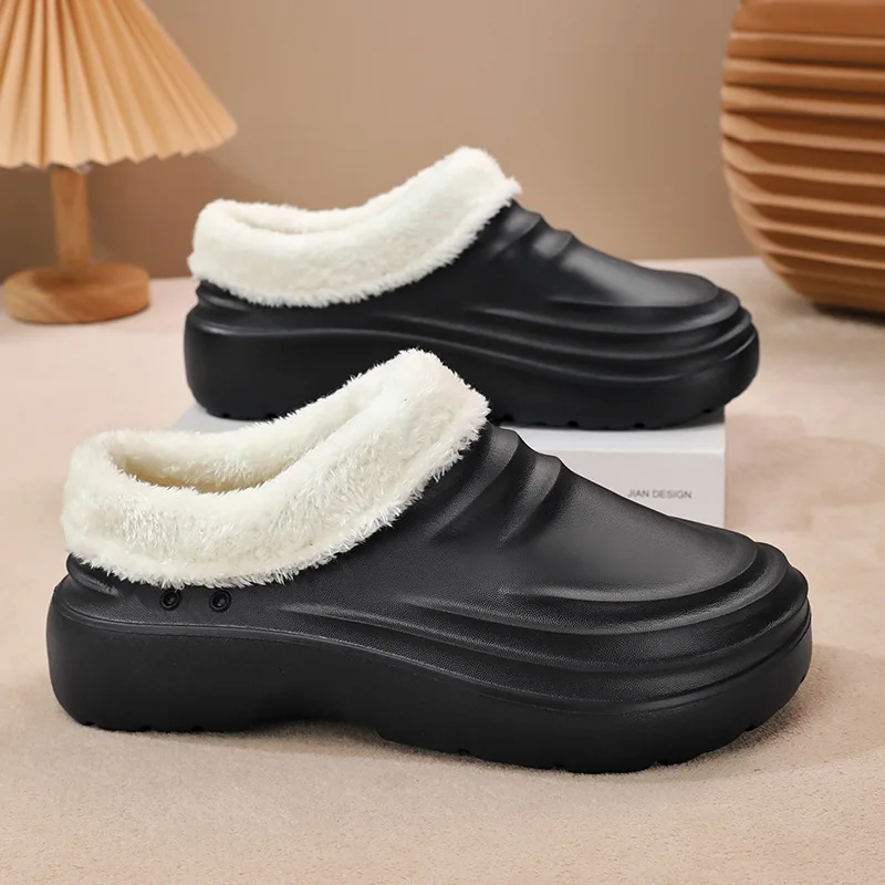 

2024 New Winter Warm Slipers Kitchen Clogs Non-slip Waterproof Restaurant Working Shoes Eva Chef Cotton Slippers Size 36-45