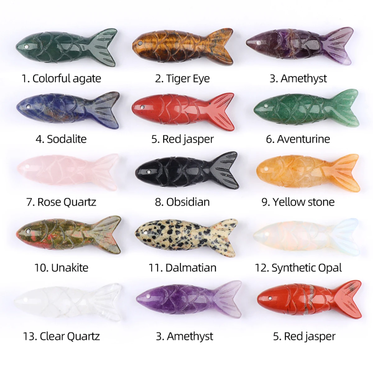 1PC Carving Fish Crystal Stone Ornament Natural Rose Quartz Amethyst Therapy Meditation Spiritual Home Decoratives 40x15mm